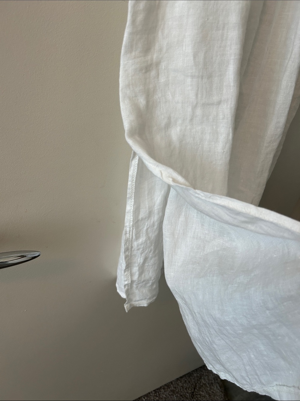 Women's White Linen Maxi Dress with Tie Straps - Picture 4 of 4